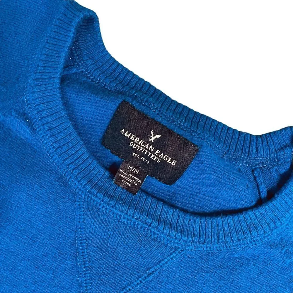 Blue cotton fine knit sweater - AEO